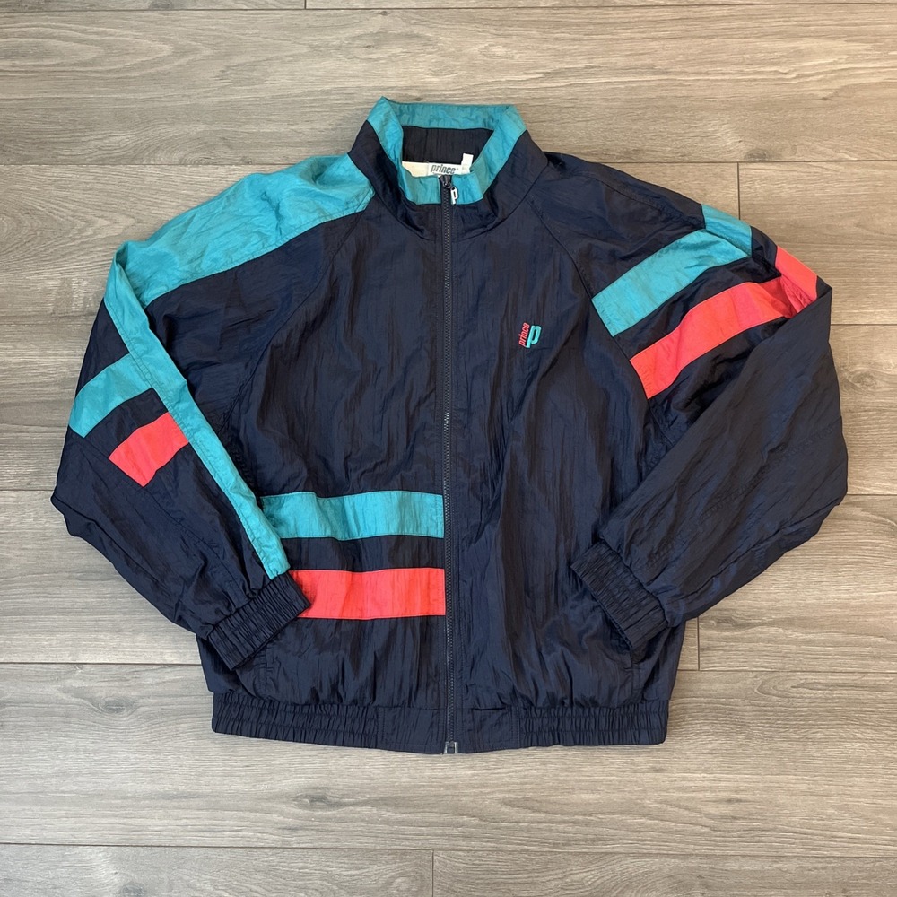 VTG Prince Mens L Full Zip Lined Windbreaker Jacket Blue Green Red